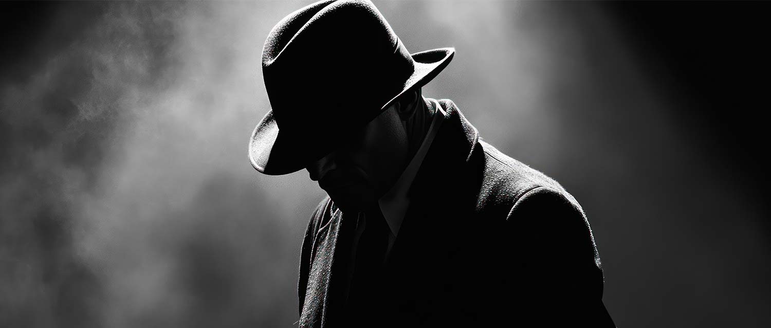 The mysterious silhouette of a man wearing the fedora hat 