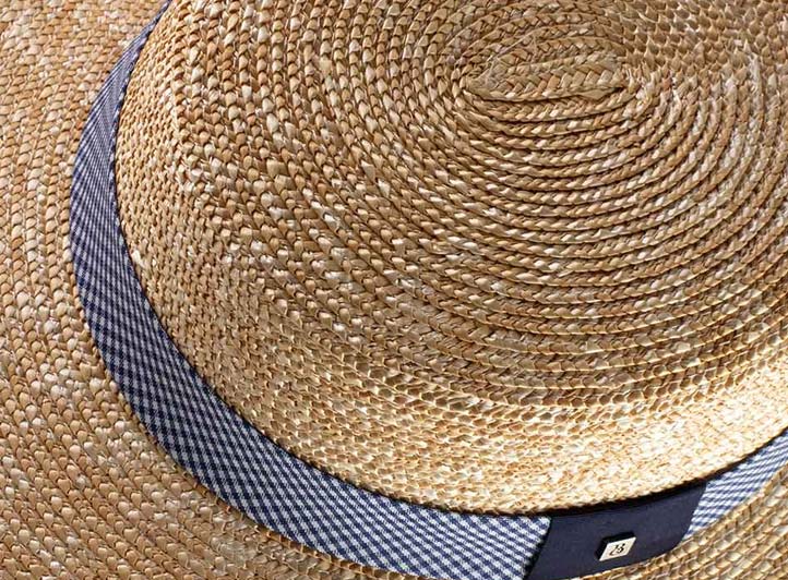Close-up of a spiral sewn weave of a Boater Hat