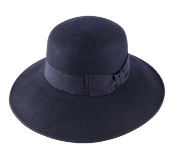 Chapeau femme, en paille, type capeline relevée, marine, T 56